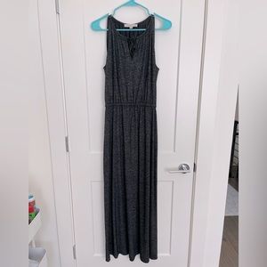 Loft heather gray black maxi dress with tie high neck